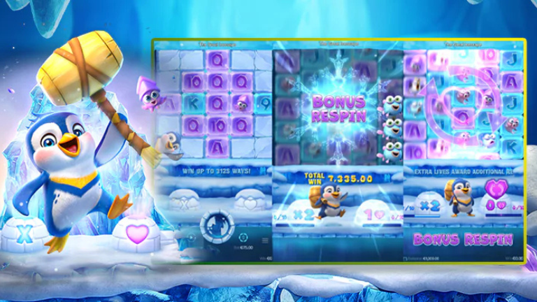 "The Great Icescape slot by PG Soft featuring icy reels, a baby penguin, cascading wins, and exciting respins."

