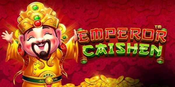 Emperor Caishen Slot featuring rich Chinese symbols, golden ingots, wilds, free spins, and multipliers.