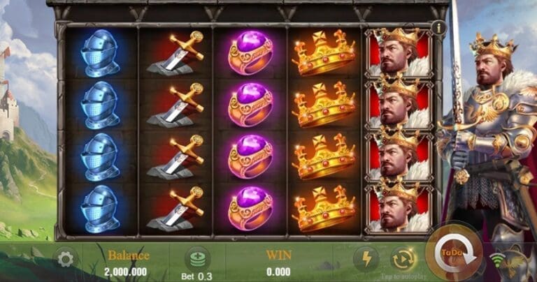 Slot King Arthur by JILI featuring medieval-themed symbols like swords, shields, and the legendary Excalibur